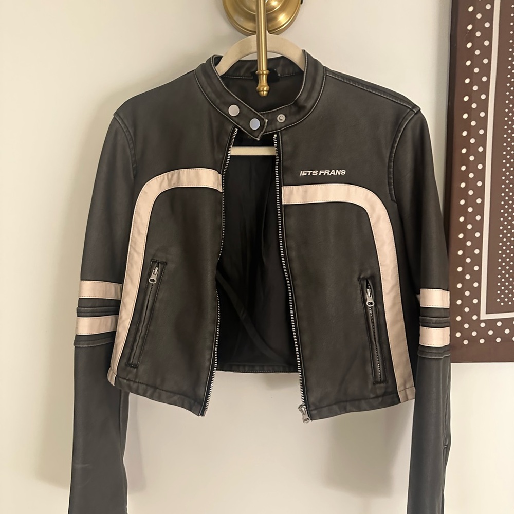 Urban Outfitters Black and Cream Leather Jacket